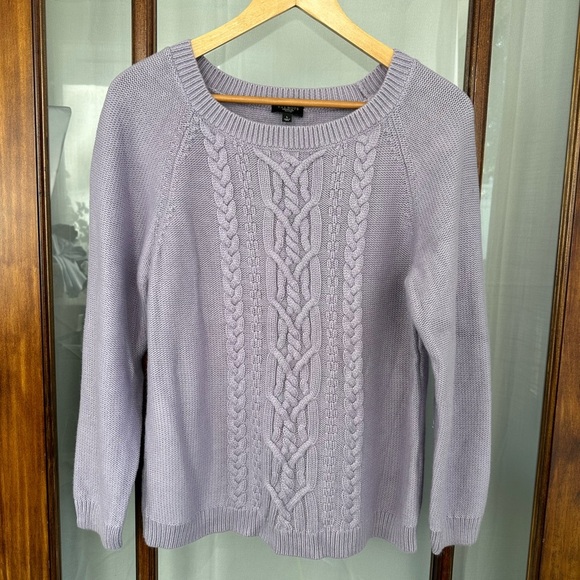 Talbots Sweater Petite Large Purple Cable Knit Pullover Cotton Angora Blend - Picture 1 of 7